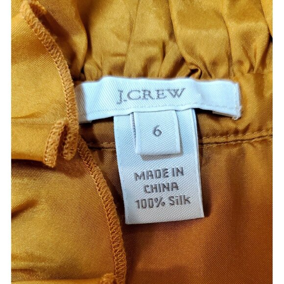 J. Crew Gold Silk Ruffle Neck Blouse Sleeveless Button Up Top Size 6 Preppy - Picture 12 of 13